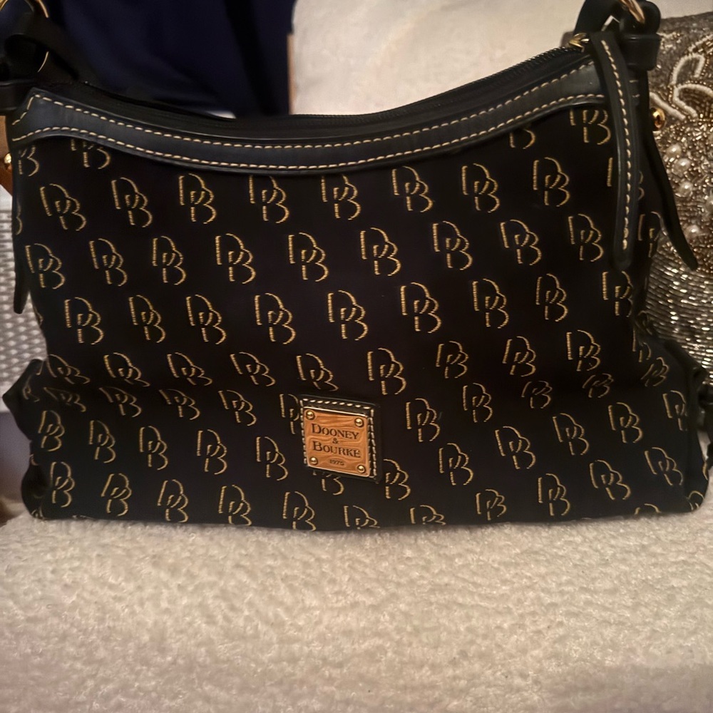 Dooney & Bourke Black and Gold Monogram Shoulder Bag